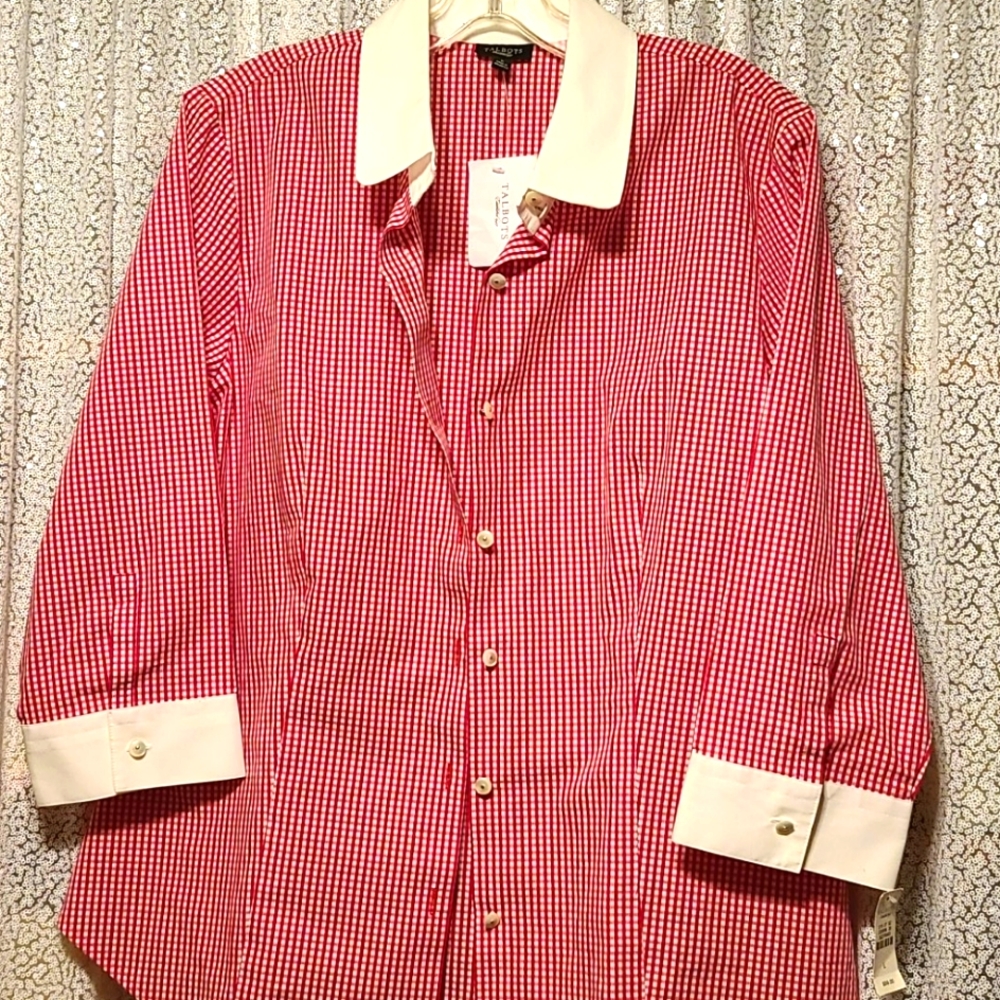 NwT Talbots Red/White Checkered L/S Blouse
